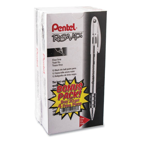 R.s.v.p. Stick Ballpoint Pen Value Pack, 0.7mm, Black Ink, Clear-black Barrel, 24pk