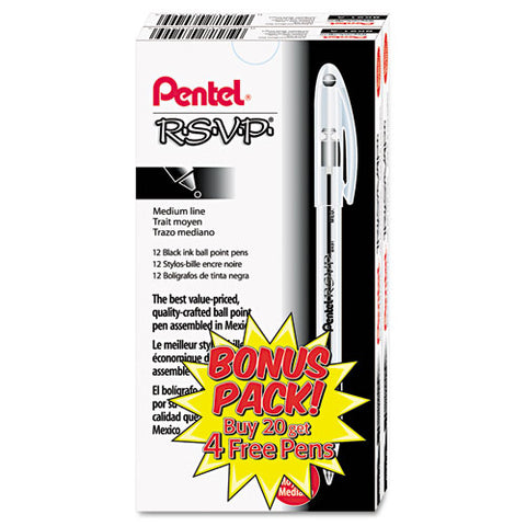 R.s.v.p. Stick Ballpoint Pen Value Pack, 1mm, Black Ink, Clear-black Barrel, 24-pack