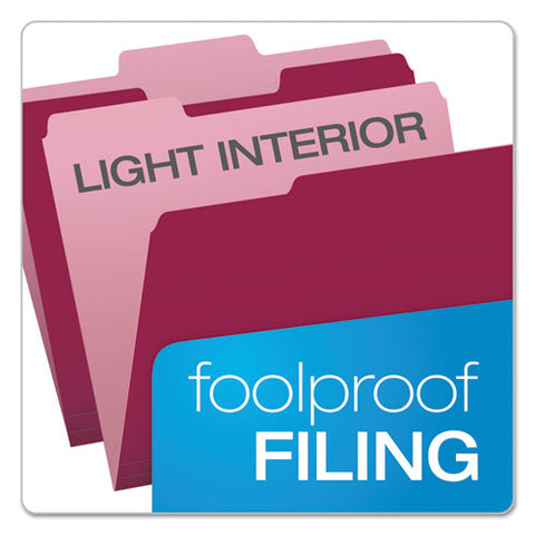 Colored File Folders, 1-3-cut Tabs, Letter Size, Burgundy-light Burgundy, 100-box