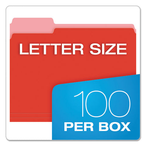 Colored File Folders, 1-3-cut Tabs, Letter Size, Red-light Red, 100-box