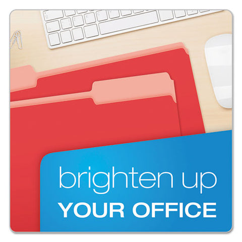 Colored File Folders, 1-3-cut Tabs, Legal Size, Red-light Red, 100-box
