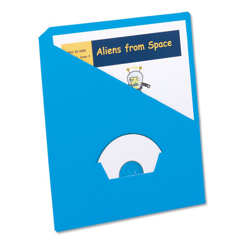 Slash Pocket Project Folders, 3-hole Punched, Straight Tab, Letter Size, Blue, 25-pack