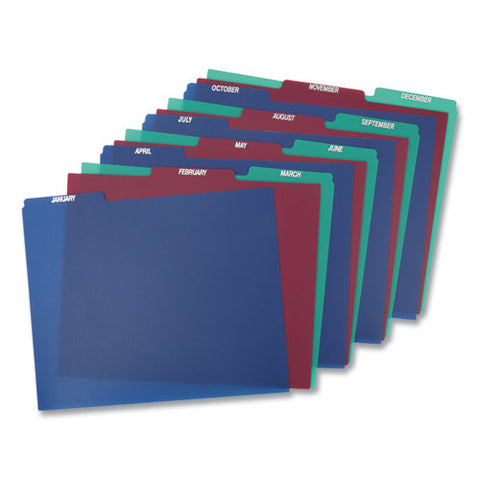 Poly Top Tab File Guides, 1-3-cut Top Tab, January To December, 8.5 X 11, Assorted Colors, 12-set