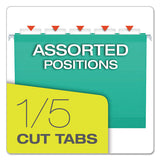 Colored Reinforced Hanging Folders, Letter Size, 1-5-cut Tab, Aqua, 25-box