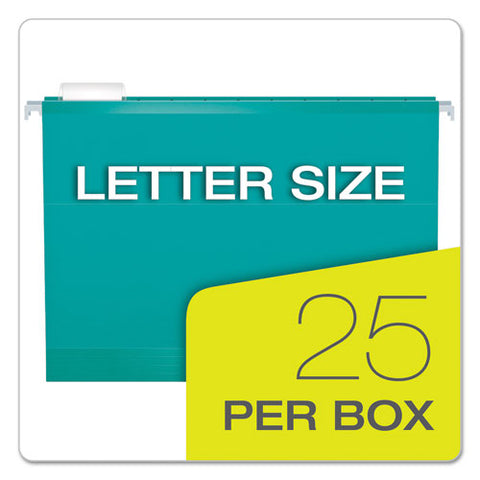 Colored Reinforced Hanging Folders, Letter Size, 1-5-cut Tab, Aqua, 25-box