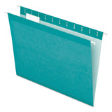 Colored Reinforced Hanging Folders, Letter Size, 1-5-cut Tab, Aqua, 25-box
