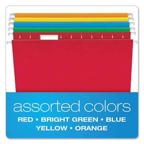Colored Reinforced Hanging Folders, Letter Size, 1-5-cut Tab, Assorted, 25-box