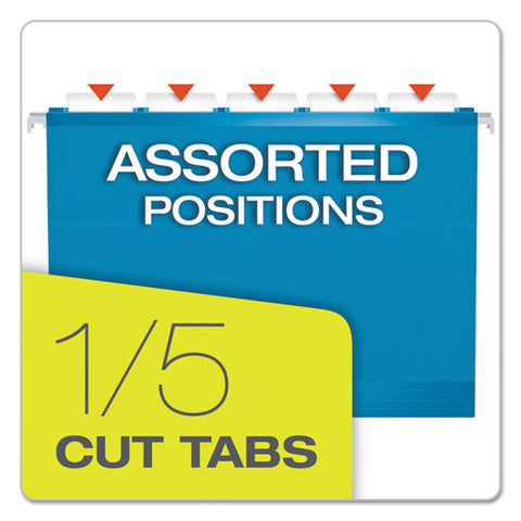 Colored Reinforced Hanging Folders, Letter Size, 1-5-cut Tab, Blue, 25-box