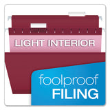 Colored Reinforced Hanging Folders, Letter Size, 1-5-cut Tab, Burgundy, 25-box