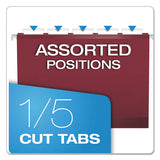 Colored Reinforced Hanging Folders, Letter Size, 1-5-cut Tab, Burgundy, 25-box