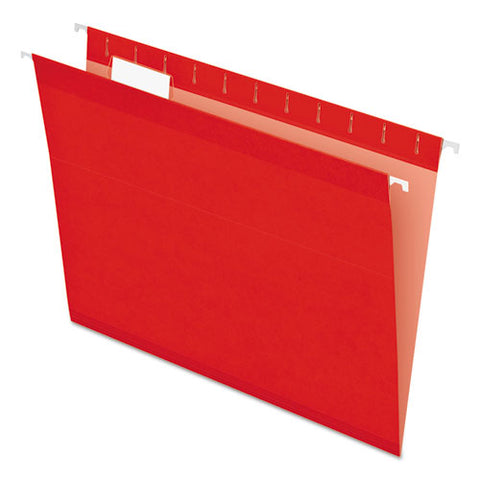 Colored Reinforced Hanging Folders, Letter Size, 1-5-cut Tab, Red, 25-box