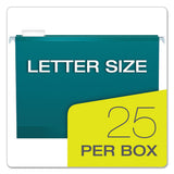 Colored Reinforced Hanging Folders, Letter Size, 1-5-cut Tab, Teal, 25-box