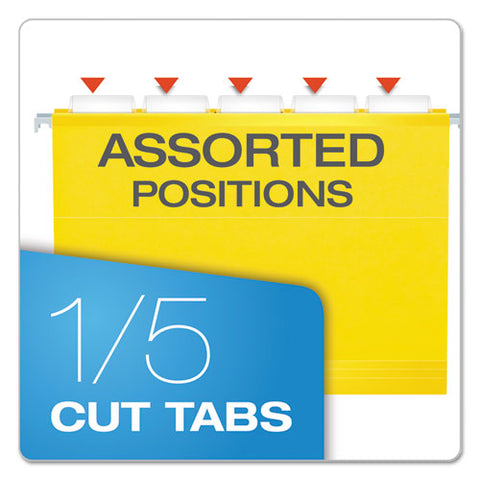 Colored Reinforced Hanging Folders, Letter Size, 1-5-cut Tab, Yellow, 25-box