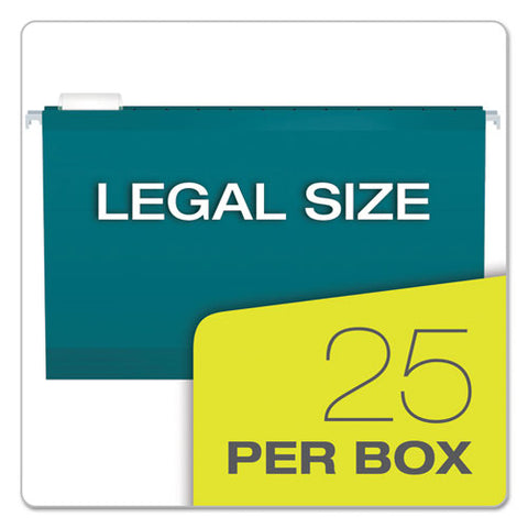 Colored Reinforced Hanging Folders, Legal Size, 1-5-cut Tab, Teal, 25-box