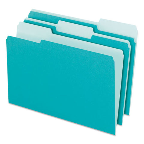 Interior File Folders, 1-3-cut Tabs, Letter Size, Aqua, 100-box