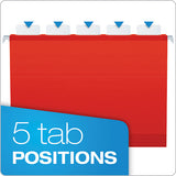 Ready-tab Colored Reinforced Hanging Folders, Letter Size, 1-5-cut Tab, Red, 25-box