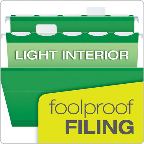 Ready-tab Colored Reinforced Hanging Folders, Letter Size, 1-5-cut Tab, Bright Green, 25-box