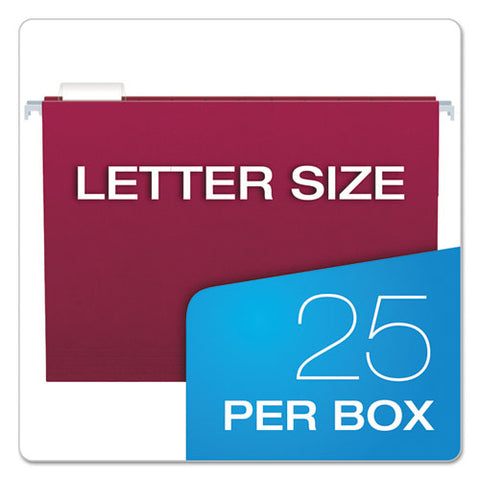 Colored Hanging Folders, Letter Size, 1-5-cut Tab, Burgundy, 25-box