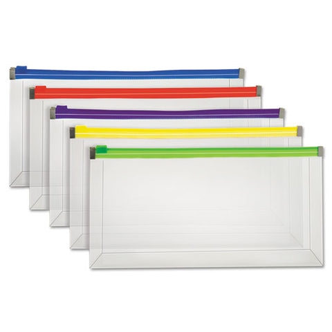 Poly Zip Envelope, Zipper Closure, Assorted, 10.13" X 5.13", 5-pack