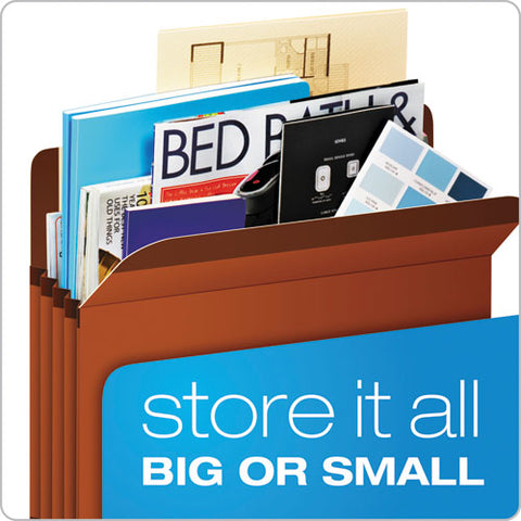 Premium Reinforced Expanding File Pockets, 5.25" Expansion, Letter Size, Red Fiber, 5-box