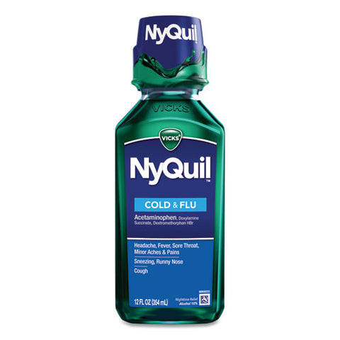 Nyquil Cold And Flu Nighttime Liquid, 12 Oz Bottle, 12-carton