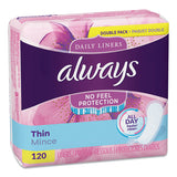 Thin Daily Panty Liners, Regular, 120-pack, 6 Packs-carton