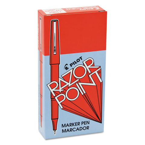 Razor Point Stick Porous Point Marker Pen, 0.3mm, Red Ink-barrel, Dozen