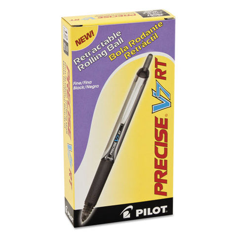 Precise V7rt Retractable Roller Ball Pen, Fine 0.7mm, Black Ink, Black Barrel