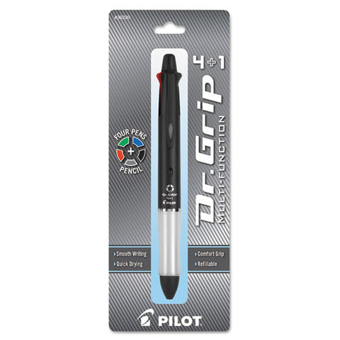 Dr. Grip 4 + 1 Retractable Ballpoint Pen-pencil, Black-blue-green-red Ink, Black Barrel