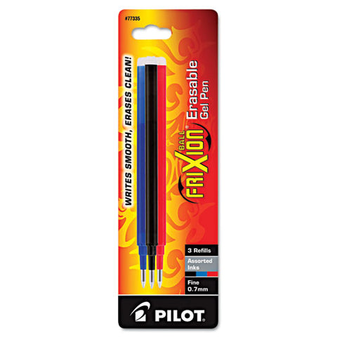 Refill For Pilot Frixion, Frixion Ball, Frixion Clicker And Frixion Lx Gel Pens, Fine Point, Assorted Ink Colors, 3-pack