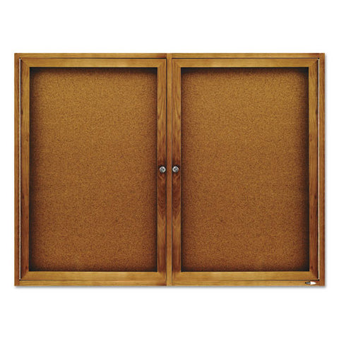 Enclosed Bulletin Board, Natural Cork-fiberboard, 48 X 36, Oak Frame