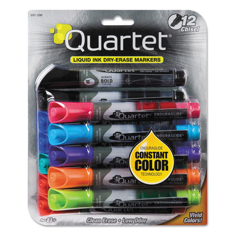 Enduraglide Dry Erase Marker, Broad Chisel Tip, Assorted Colors, 12-set