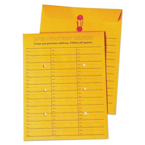Brown Kraft String-button Box-style Interoffice Envelope, #97, Two-sided Three-column Format, 10 X 13, Brown Kraft, 100-box