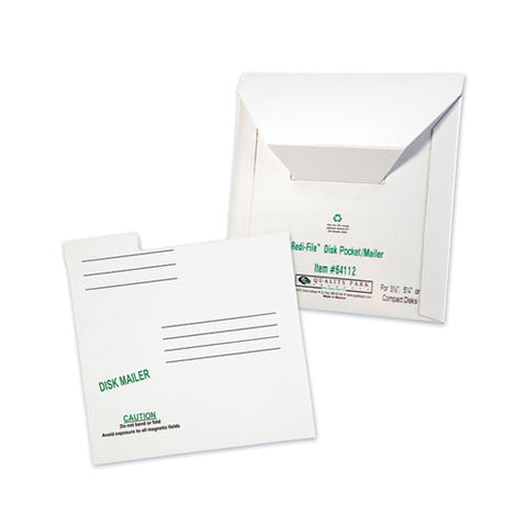 Redi-file Disk Pocket-mailer, Cd-dvd, Square Flap, Perforated Flap Closure, 6 X 5.88, White, 10-pack