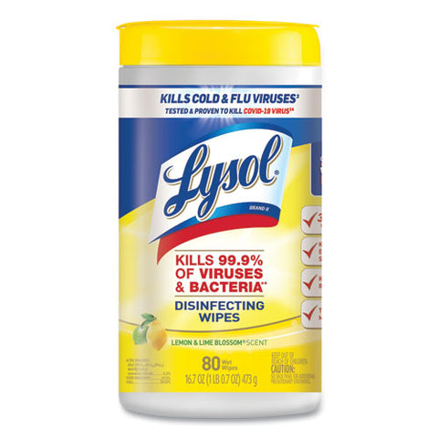 Disinfecting Wipes, 7 X 7.25, Lemon And Lime Blossom, 80 Wipes-canister