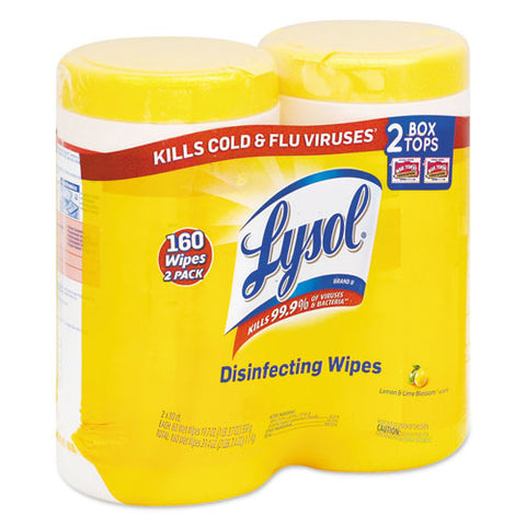 Disinfecting Wipes, 7 X 7.25, Lemon And Lime Blossom, 80 Wipes-canister, 2 Canisters-pack