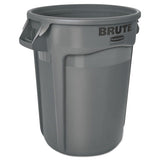 Round Brute Container, Plastic, 32 Gal, Gray