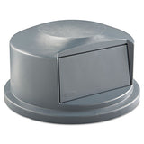 Round Brute Dome Top Receptacle, Push Door For 44 Gal Containers, 24.81w X 12.63h, Gray
