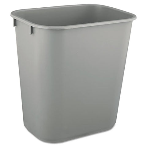 Deskside Plastic Wastebasket, Rectangular, 3.5 Gal, Gray