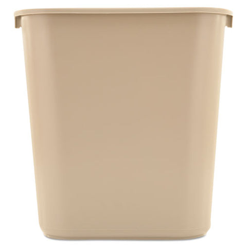 Deskside Plastic Wastebasket, Rectangular, 7 Gal, Beige