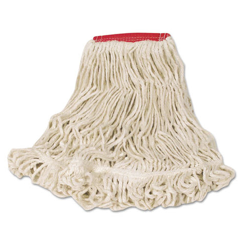 Super Stitch Looped-end Wet Mop Head, Cotton-synthetic, Large Size, Red-white
