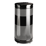 Classics Perforated Open Top Receptacle, Round, Steel, 25 Gal, Black