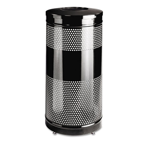 Classics Perforated Open Top Receptacle, Round, Steel, 25 Gal, Black