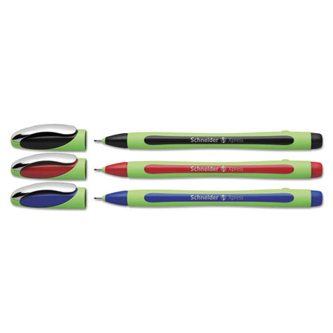 Xpress Fineliner Stick Pen, 0.8 Mm, Assorted Ink, Green Barrel, 3-pack