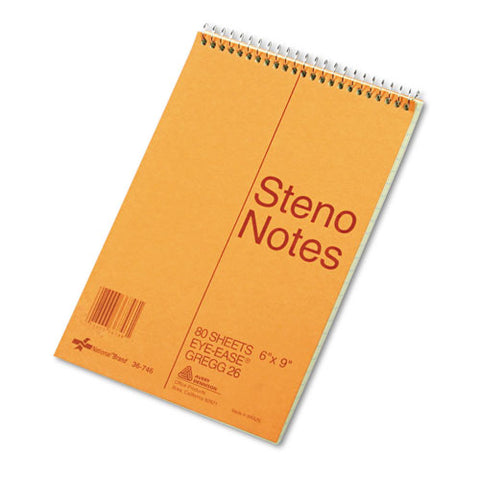 Standard Spiral Steno Book, Gregg Rule, 6 X 9, Eye-ease Green, 80 Sheets