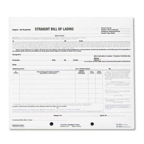 Bill Of Lading Short Form, 7 X 8 1-2, Three-part Carbonless, 250 Forms