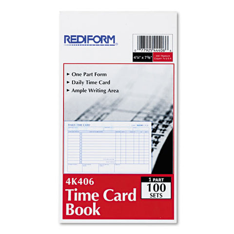 Employee Time Card, Daily, Two-sided, 4-1-4 X 7, 100-pad