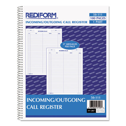 Wirebound Call Register, 8 1-2 X 11, 3, 700 Forms-book