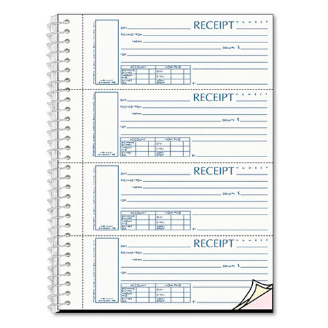 Spiralbound Unnumbered Money Receipt Book, 7 X 2 3-4, Three-part, 120 Sets-book