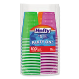 Easy Grip Disposable Plastic Party Cups, 16 Oz, Assorted, 100-pack